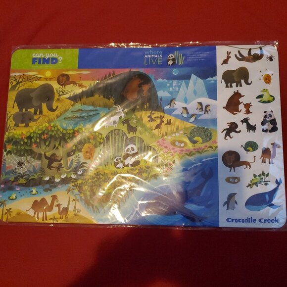 CROCODILE CREEK GREEN BLUE TWO SIDED WHERE ANIMALS LIVE PLACEMAT CHILDRENS MAT - Picture 1 of 2